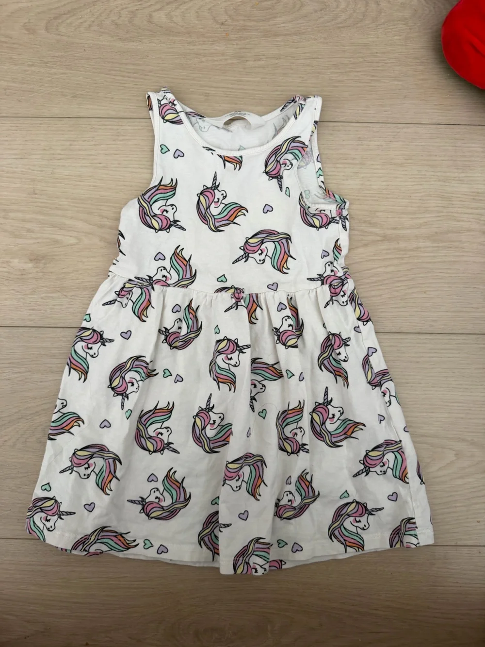 H&M White Unicorn Print Girls' Dress with Pink & Rainbow Accents